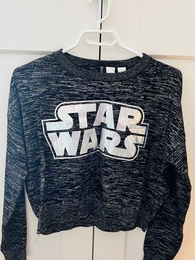 Star Wars Holographic Logo Black Marled Cropped Sweatshirt